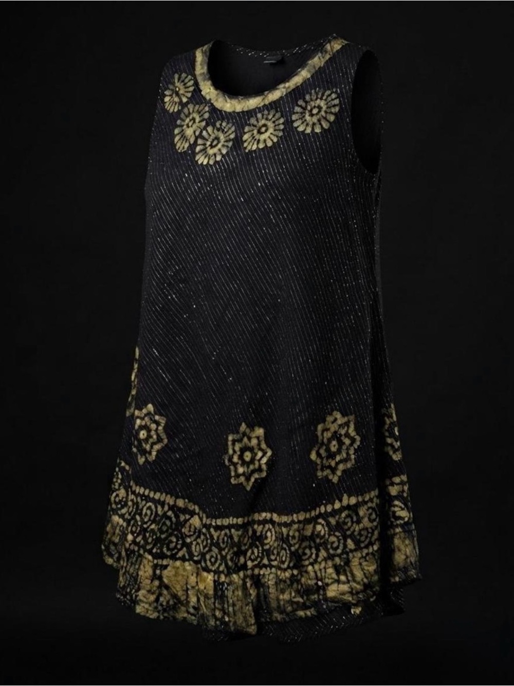 Black & Gold Floral Print Sleeveless Tunic Dress Lurex Sparkle Hem M/L